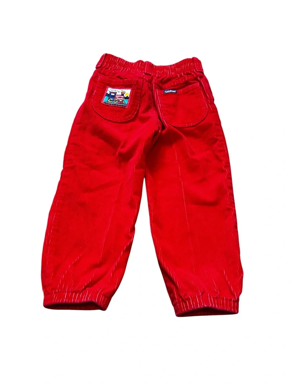 Vintage Oshkosh B’Gosh Red Corduroy Pants Train Patch 80s 90s Retro Size 3T